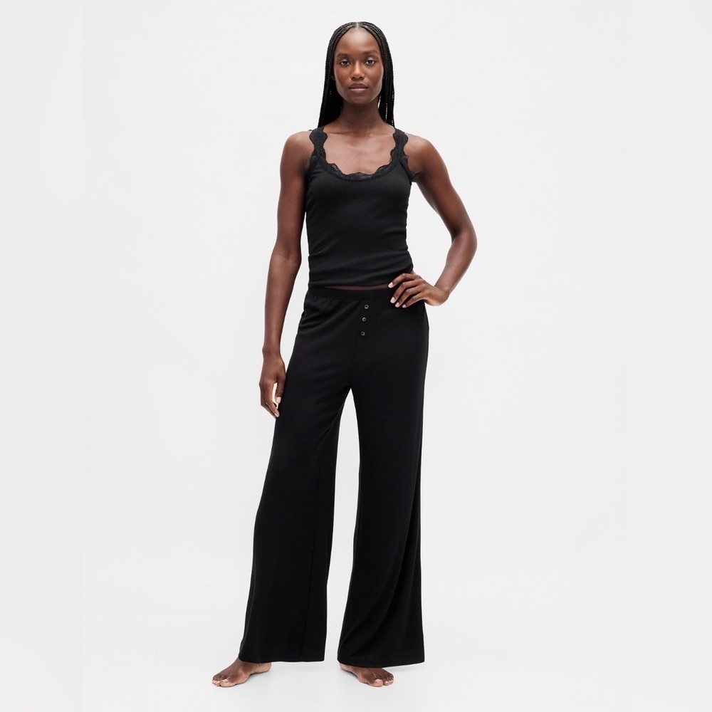 NWT Gap Body Mid Rib Wide Leg PJ Black Pants Sz S/P